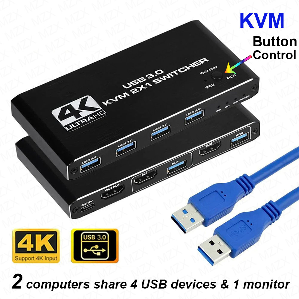 Mzx Kvm Switcher Usb 3.0 Hub Switch Hdmi-Compatibele 4K Selector Docking Station 2 Computer Delen 4 Usb Apparaten Toetsenbord Monitor: orange