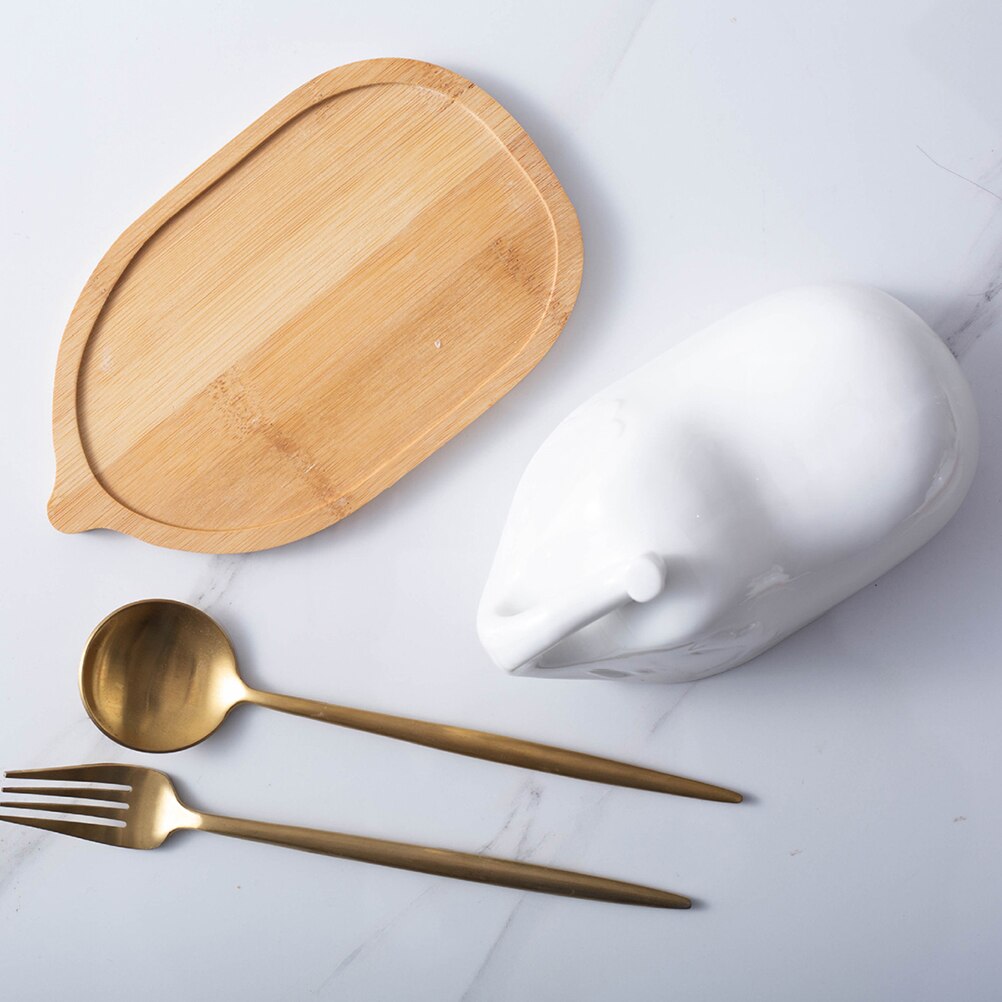 1 pc smørtallerken med lokk elefantform hvit keramisk enkel trefat smørholder servise til hotellrestauranten