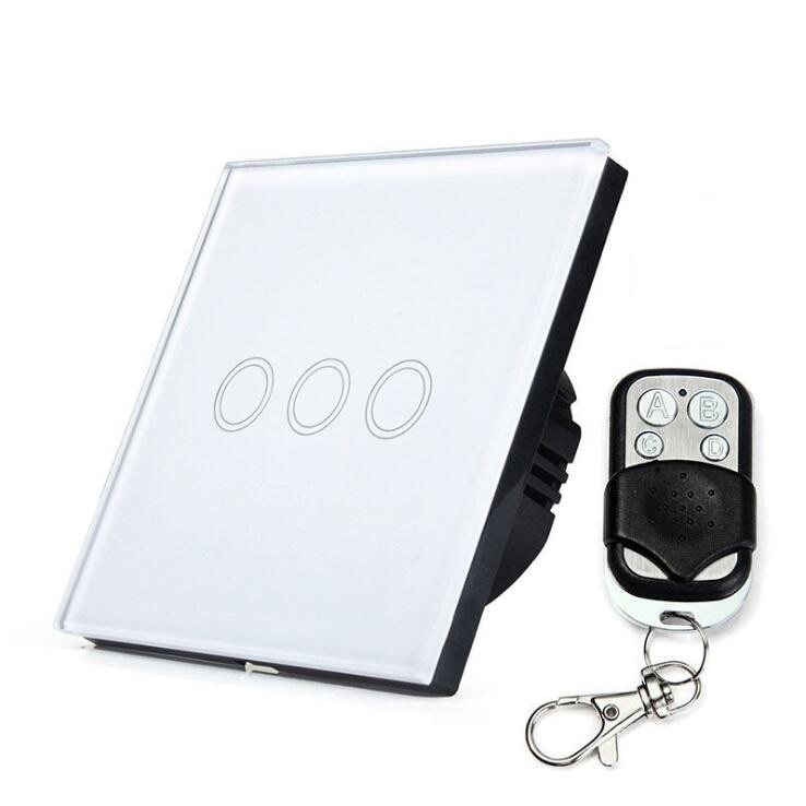 EU Standard Smart home Wall Switch 433Hz Remote Control 3 Gang 1 Way Wireless Remote Control Touch Screen Control Light Switch