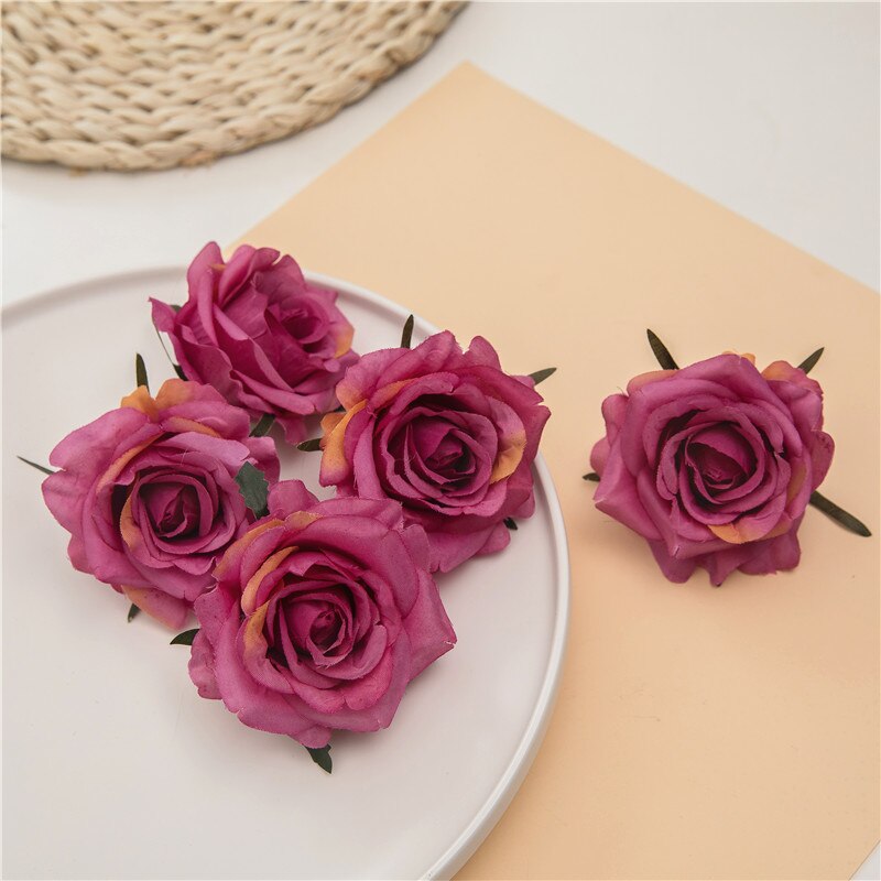 50 stk/parti kunstige rosen blomsterhoved 7cm europæiske retro silkeblomst bryllup blomster væg blomster fest hjemme dekorativ: 7