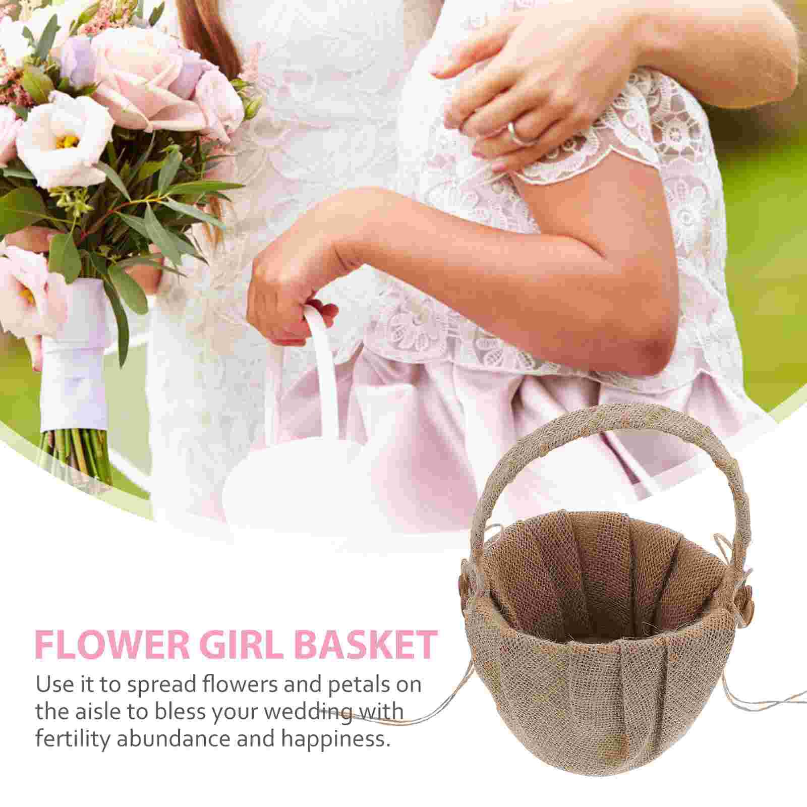 Linen Handheld Storage Basket Wedding Flower Girls Basket Ceremony Basket