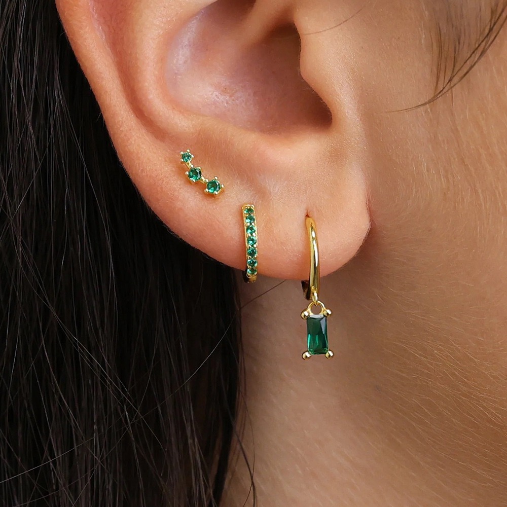 3 Pairs Exquisite Zircon Little Huggies Hoop Earrings Set for Women Stainless Steel Unique Cartilage Earring Piercing Jewelry: Antique Bronze Plated