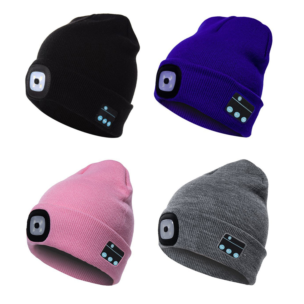 Hiver musique chapeau sans fil Smart Cap Bluetooth V5.0 Beanie chapeau casque LED Bluetooth unisexe bonnet d'hiver