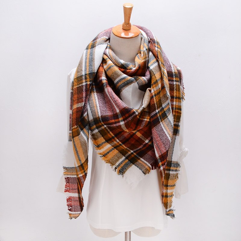 Écharpe triangulaire hijab d'été pour femmes, châle de marque en cachemire à carreaux, couverture  xs027-5: Style 12
