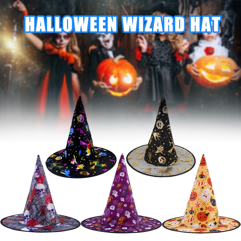 Tovenaarshoed Halloween Volwassen Kinderen Party Prestaties Props Pompoen Ghost Schedel Goud Zilver Heks Decoratie Kostuum SMD66