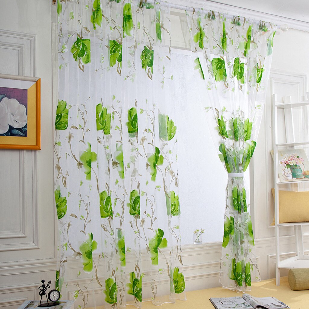 Flowers Modern Sheer Tulle Curtains for Living Room Bedroom Voile Sheer Curtains for Window Tulle Curtains Drapes 100x130cm: Green