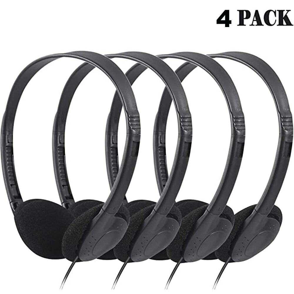Kids Headphones With 3.5mm Pulg Wired Computer Headset Children Over Head Foldable Stereo Headset for IPhone iPad Tablet Mp3: Black 4 Pack