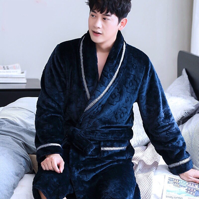 Men's Winter Nightgown Warm Flannel Sleepwear For Men Plus Size Nightwear Comfortable Thick Homewear For Men