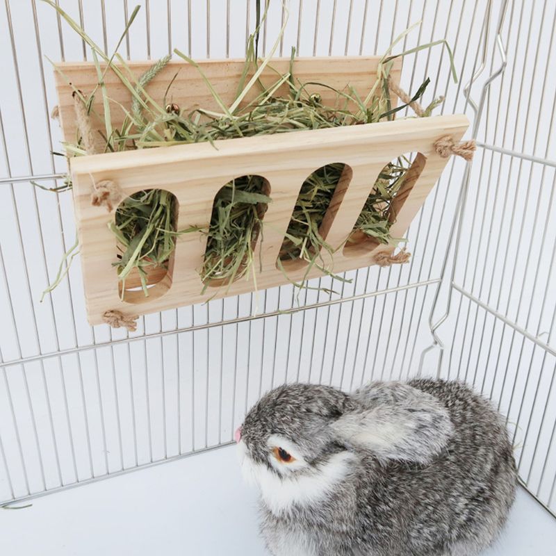 Massivholz Kaninchen Fütterung Heu Gestell Faltbare oben Regal 4 Gitter Hohl Fütterung Gras Lieferungen für Hamster Chinchilla Kleine Haustier c42