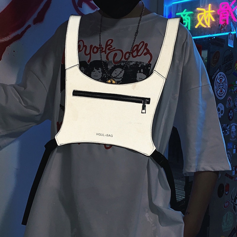 Reflective Chest Bag For Women Hip-Hop Small Thin Close Body Man Streetwear Chest Rig Bags Harness Cloth