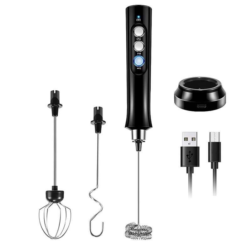Montalatte Manuale Nefelibata Ricaricabile USB, 3 Velocità, Con 2 Fruste, Per Caffè, Uova E Frappè, Argento