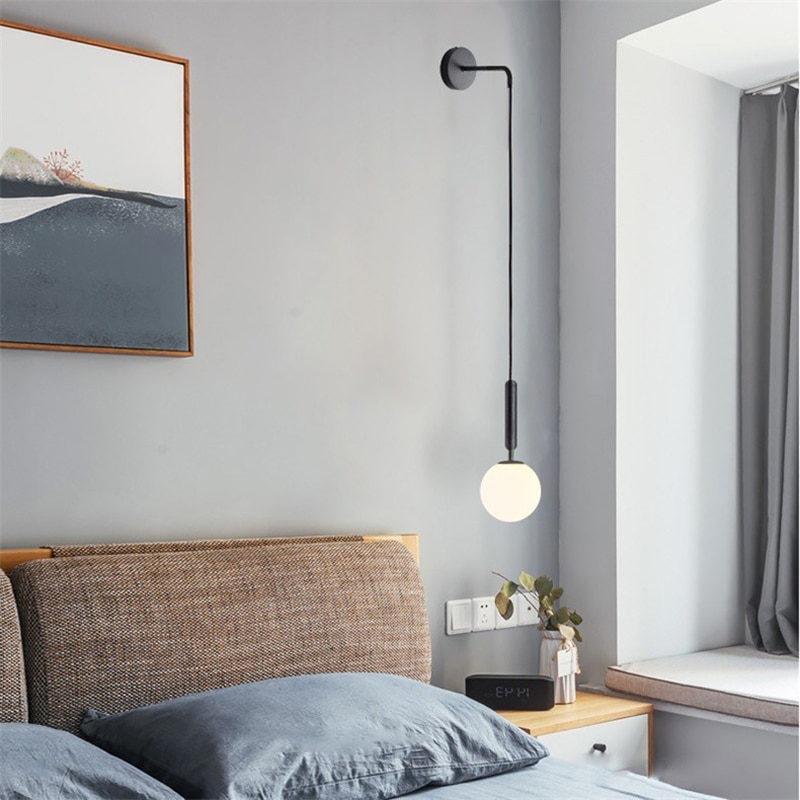 Moderne væglampe i glas, skandinavisk, stavlampe, sengelampe, læselampe, rund, applikationslampe, nordisk led-væglampe  e27 stk.