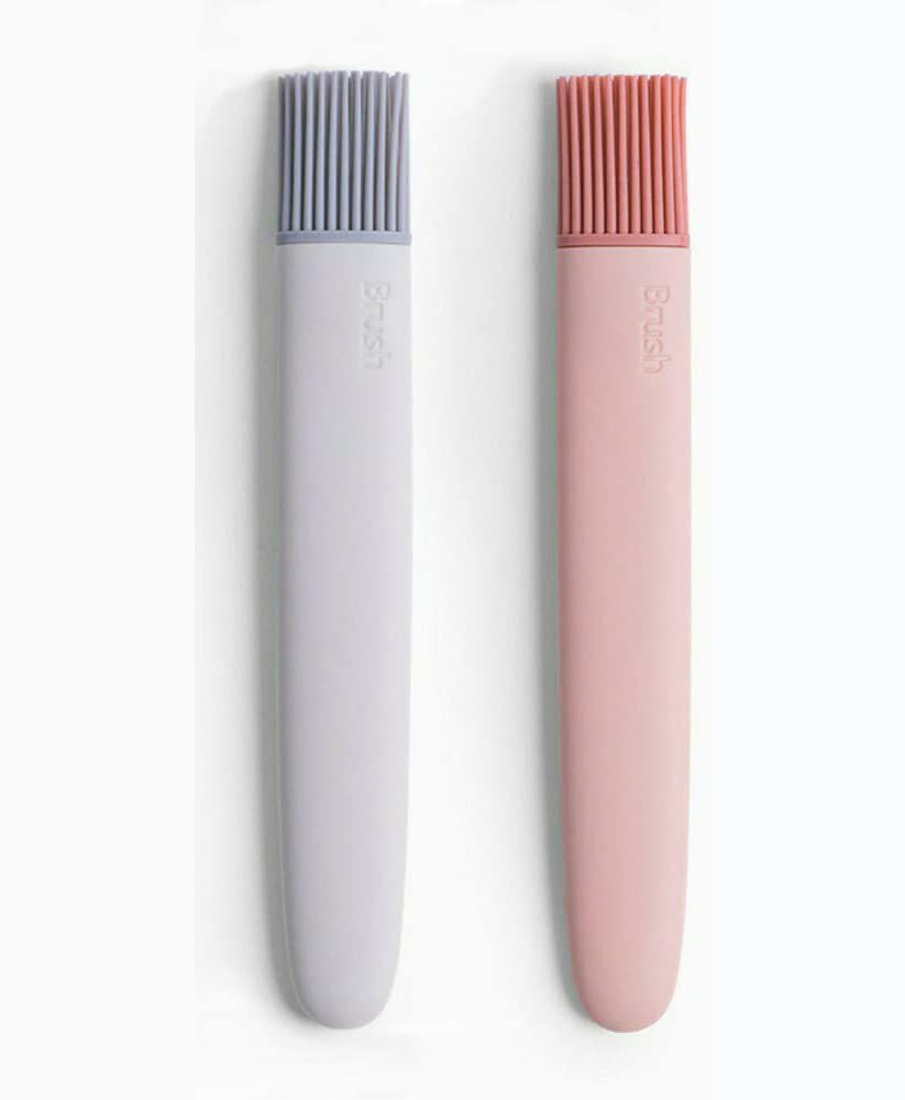 2 stuks siliconen olieborstel, bakkwast, keukenborstel, barbecue-olie, sauskwast, snoepkleurige siliconenborstel voor bak- en kookgadgets: 1 grijs 1 roze