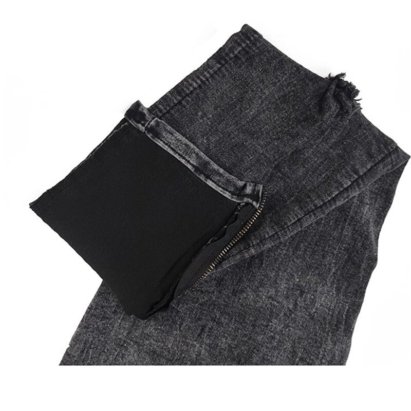 Pantalones vaqueros rasgados hasta la rodilla para hombre, con cremallera para los pies, ajustados, informales, para trotar, largos, color negro, talla S-3L