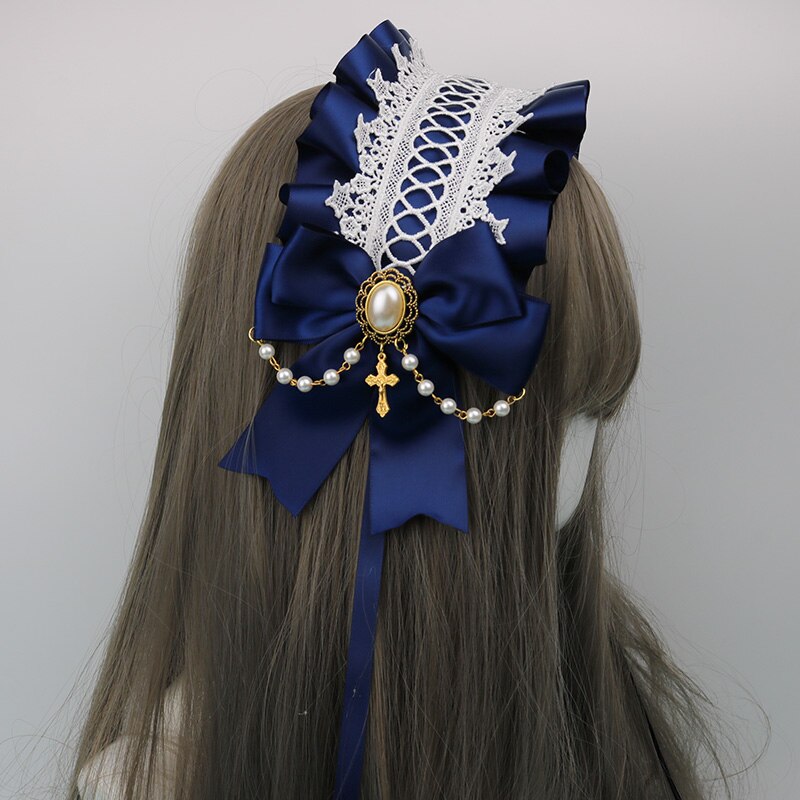 Cintillo japonés suave para el pelo de la Hermana Lolita, cinta para el pelo dulce salvaje kc, accesorios clip LATERAL para el cabello, tocado hecho a mano: Dark Blue