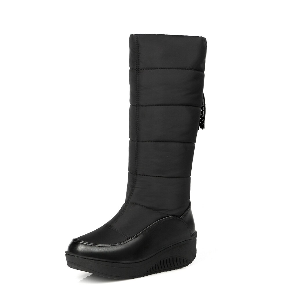 MEMUNIA komen mid kalf laarzen vrouwen warm houden snowboots winter mode med hakken waterdichte schoenen maat 35 -44: Black / 12