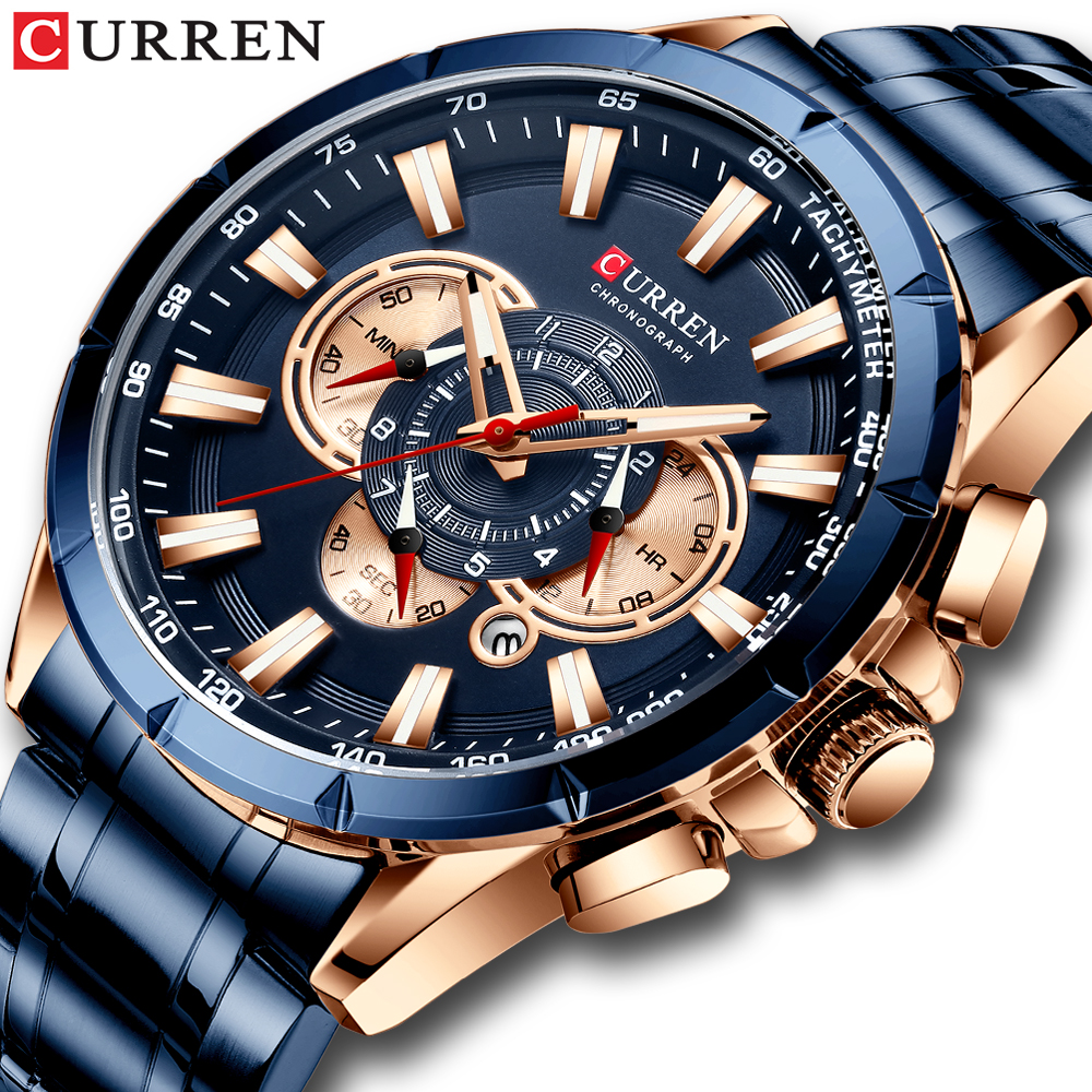 Curren 8363 Herenhorloge Zakelijk roestvrij staal Quartz Casual mode-polshorloge 6 wijzers Luxe Relogio Masculino