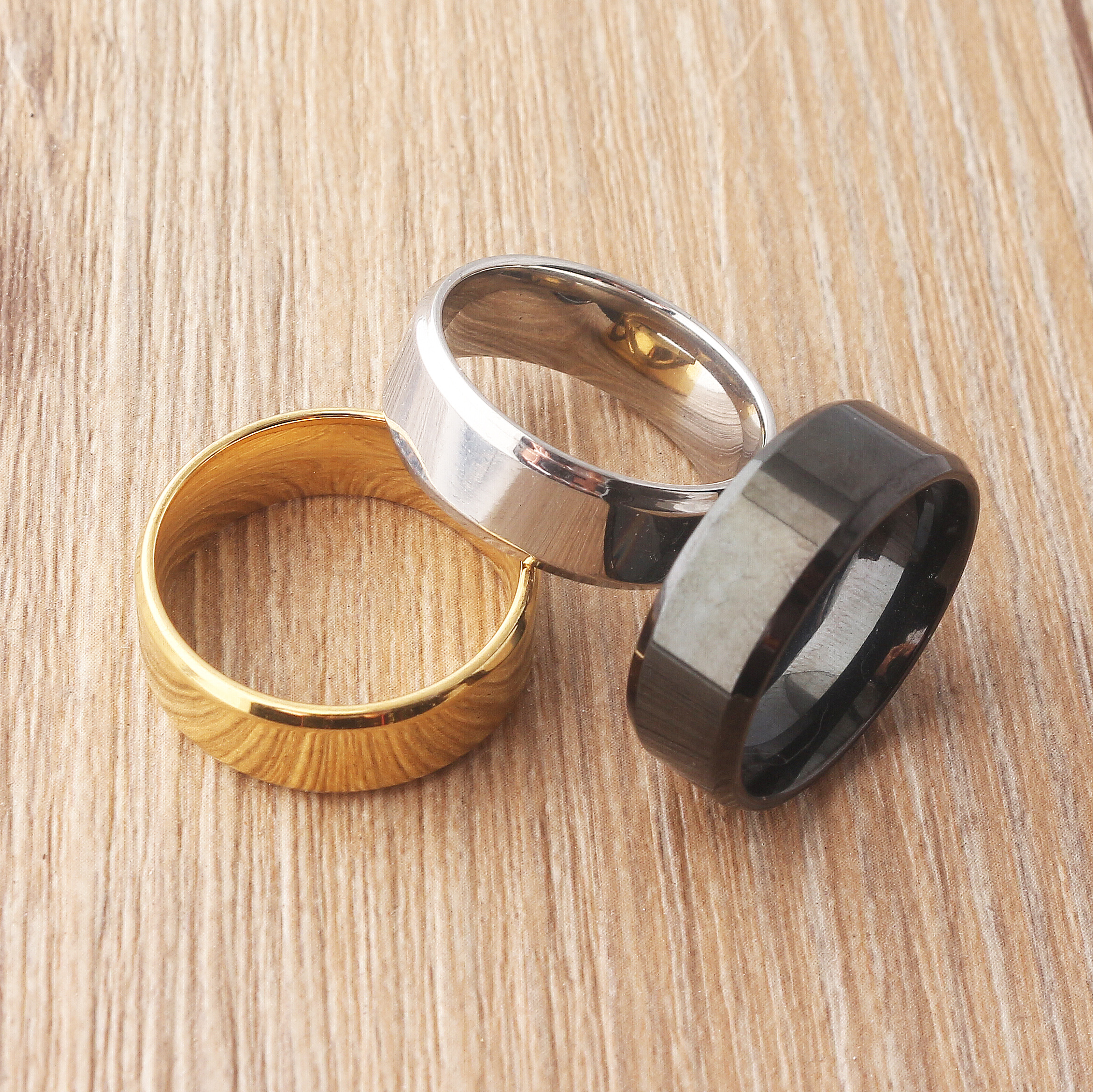 15 anillos negros de acero inoxidable para hombres y mujeres, joyería de