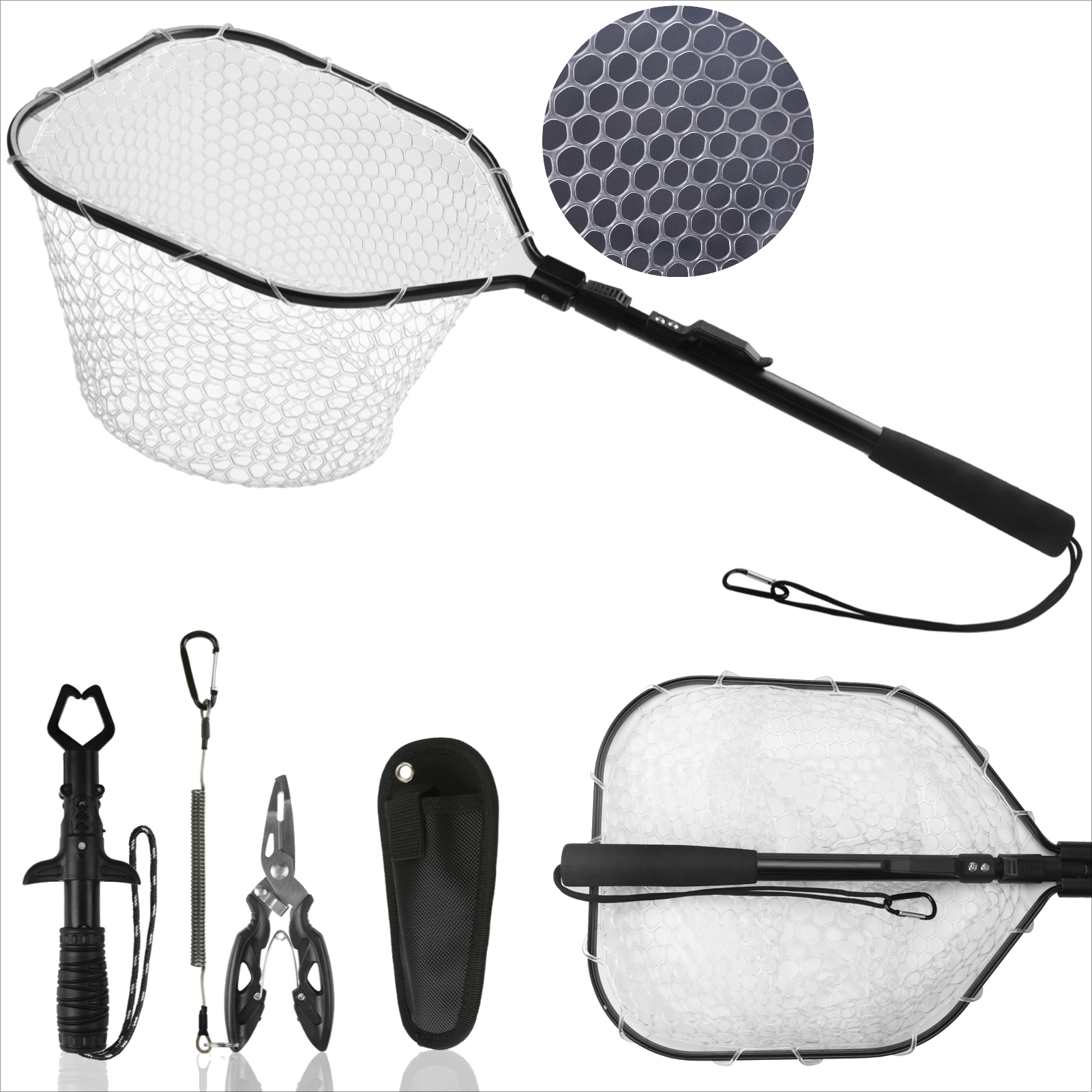 Kit de herramientas de pesca, red de pesca con alicates, removedor de anzuelos, pinza de pescado para Kayak, accesorios de herramientas de pesca plegables duraderos, para hombre