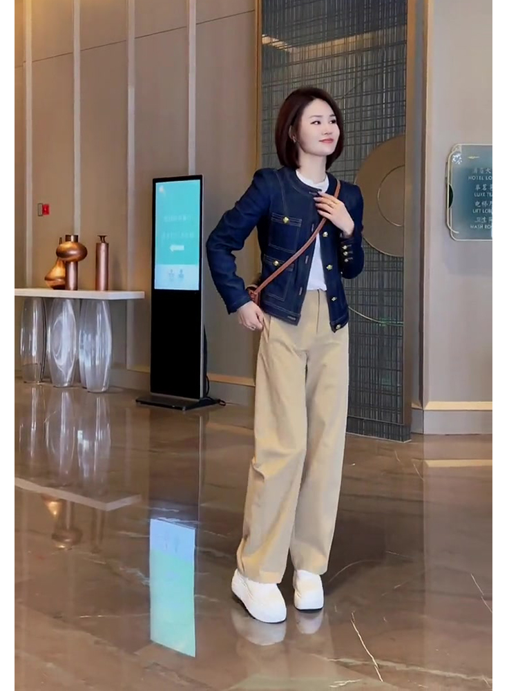 Cappotto di jeans stile classico girocollo blu 2024 Temperamento allentato retrò corto di alta qualità primavera e autunno delle nuove donne