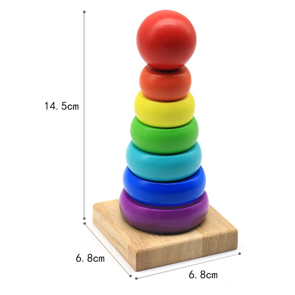 Kids Toddler Puzzle Toy Rainbow Color Wooden Color Number Cognition Ring Tower Stacker