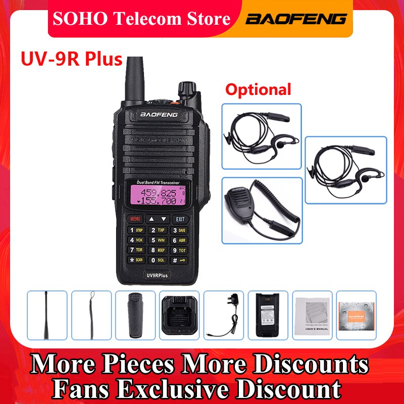 Baofeng-walkie-talkie portátil UV-9R Plus, 10W, alta potencia, IP67, resistente al agua, banda Dual, bidireccional, CB Ham, UV 9R Plus, Radio de caza,