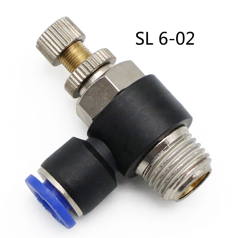 Pneumatic Speed Flow Controller 8mm 6mm 10mm 12mm OD Hose Tube 1/4"BSP 1/8" 3/8" 1/2" Male Gas Airflow Limit Valve Quick Fitting: SL6-02