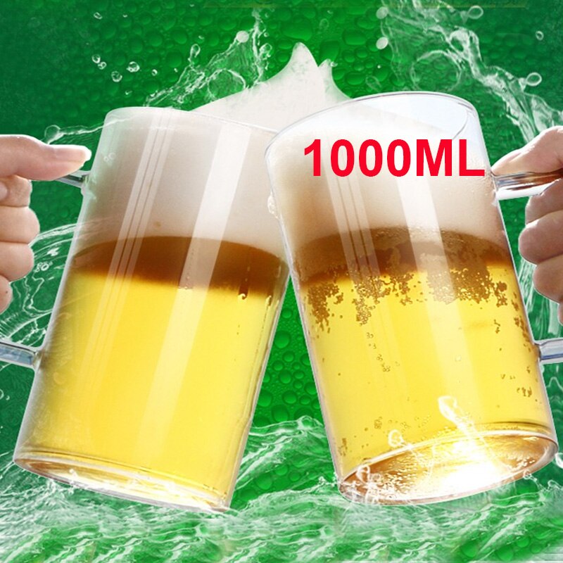 1000ML High Borosilicate Lead Free Glass Large Capacity Cup High Temperature Resistant Simple Home Office Handle Cup with Lid