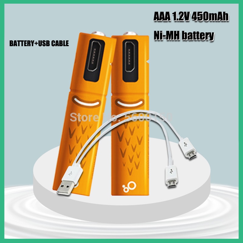 1.2V Aaa Usb Oplaadbare Batterij 450Mah Ni-Mh Batterijen Met Micro-Usb-oplaadkabel Voor Remote controle Muis