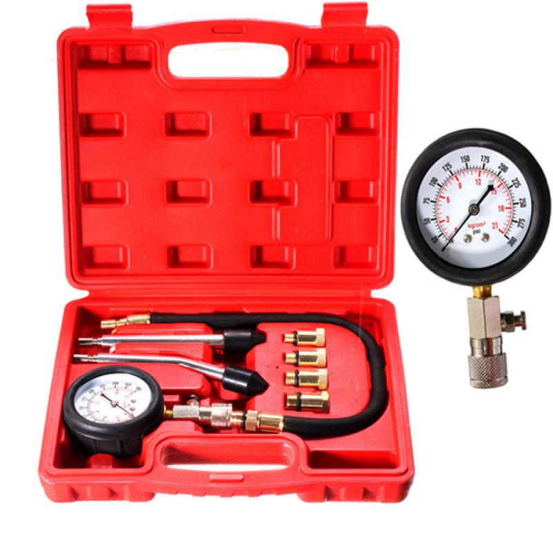 Gasoline Engine Compression Tester Car Petrol Gas Engine Cylinder Car Pressure Gauge Tester 0 - 300PSI / 0 - 2000kPa Adapter HWC