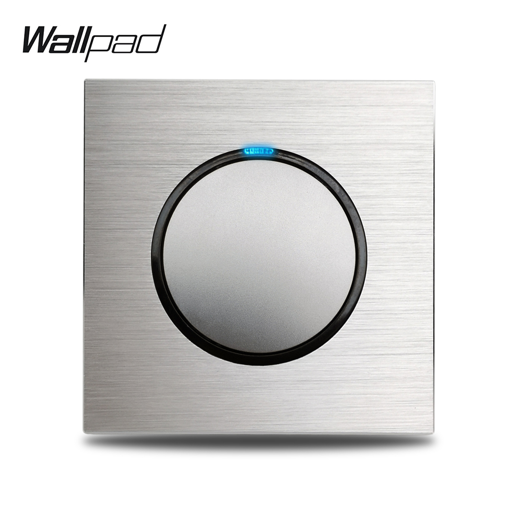 Wallpad Grey L6 1 Gang 1 Way 2 Way Light Switch Brushed Silver Aluminum Plate Push Return Button With Blue LED Indicator: Grey Module / 1 Way