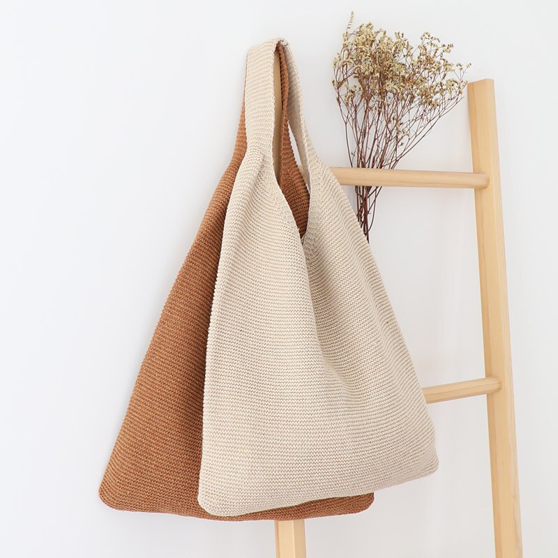 Retro Woman Woolen Yarn Knitting Shoulder Bag Soft Comfort Handbag Durable Tote for Travel School