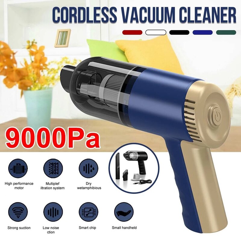 Aspiradora inalámbrica para coche, miniaspirador con carga USB, portátil, de mano, para escritorio, para el hogar: Azul