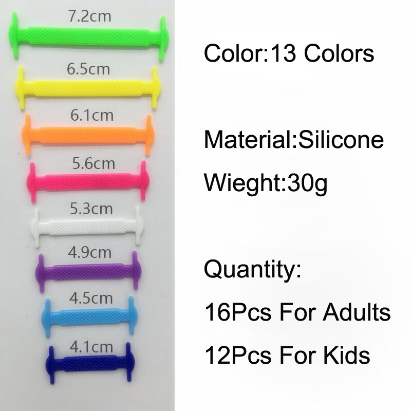 16 stuks siliconen veters, elastische veters, speciale veters zonder strik voor heren en dames, elastische veters, rubberen sneakers, 13 kleuren