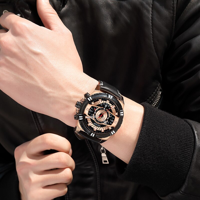 Nuevos relojes de lujosa para hombre, relojes deportivos con cronógrafo MEGIR para hombre, relojes de cuarzo de cuero a prueba de agua para hombre, reloj Masculino
