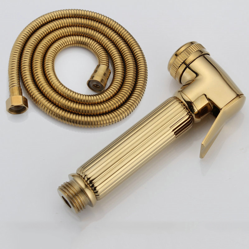 Zwart Bidet Sproeier Messing Materiaal Kraan Douche Systeem Anale Douche Jet Systeem Wc Metgezel Butt Wassen Helper Huisdier Schoonmaken: 626A-GOLD.HOSE