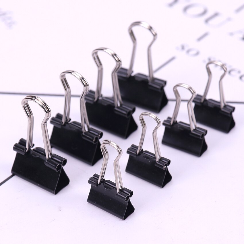 12PCS Metal Binder Clips Black Paper Clip 19/15MM Office School Supplies Binding Securing Clip Office Stationery