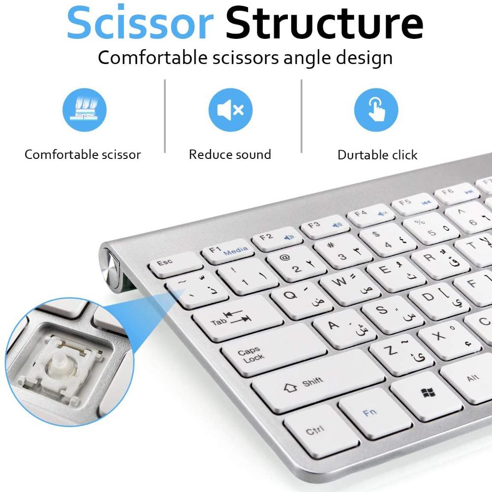 78 Keys Arabic & English Character Keyboard and Mouse 2.4GHz Compact Wireless Keyboards Low Noise for Laptop Desktop Windows