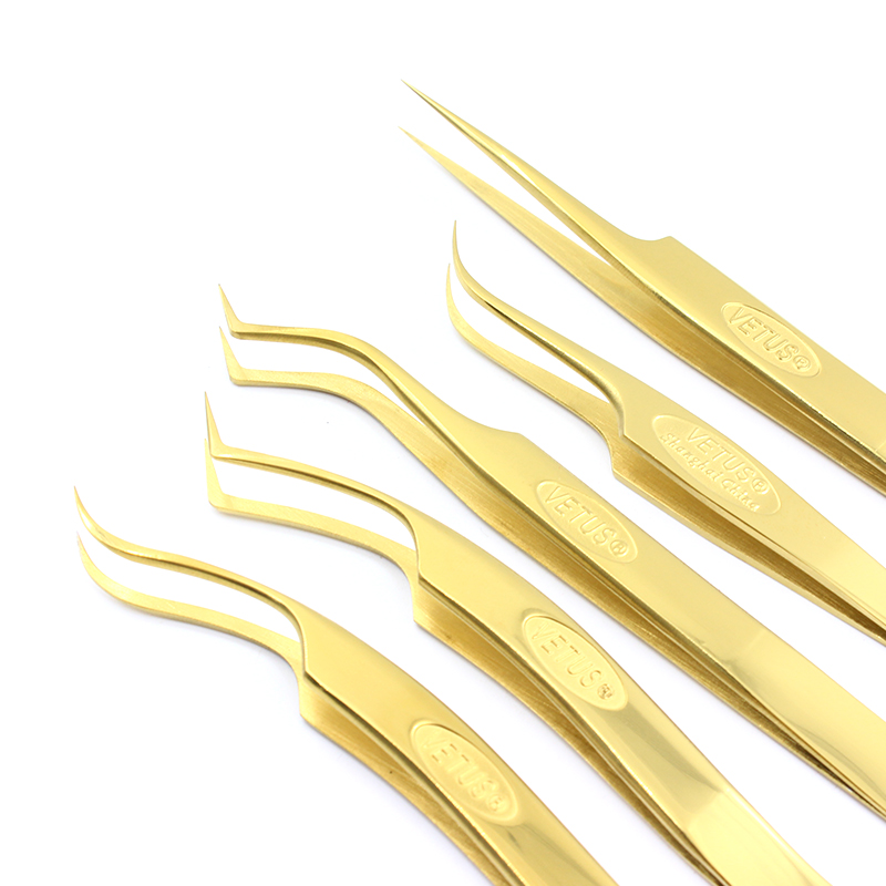 Vetus-Pinzas para pestañas Premium, estilo Original, color dorado, no magnético, para extensiones voluminosas 3D
