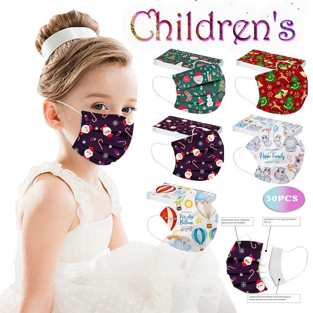 25# 10pc kindermaskers met kerstprint, wegwerpmaskers, stofdicht masker, anti-stofmaskers met oorlussen en oorlussen.