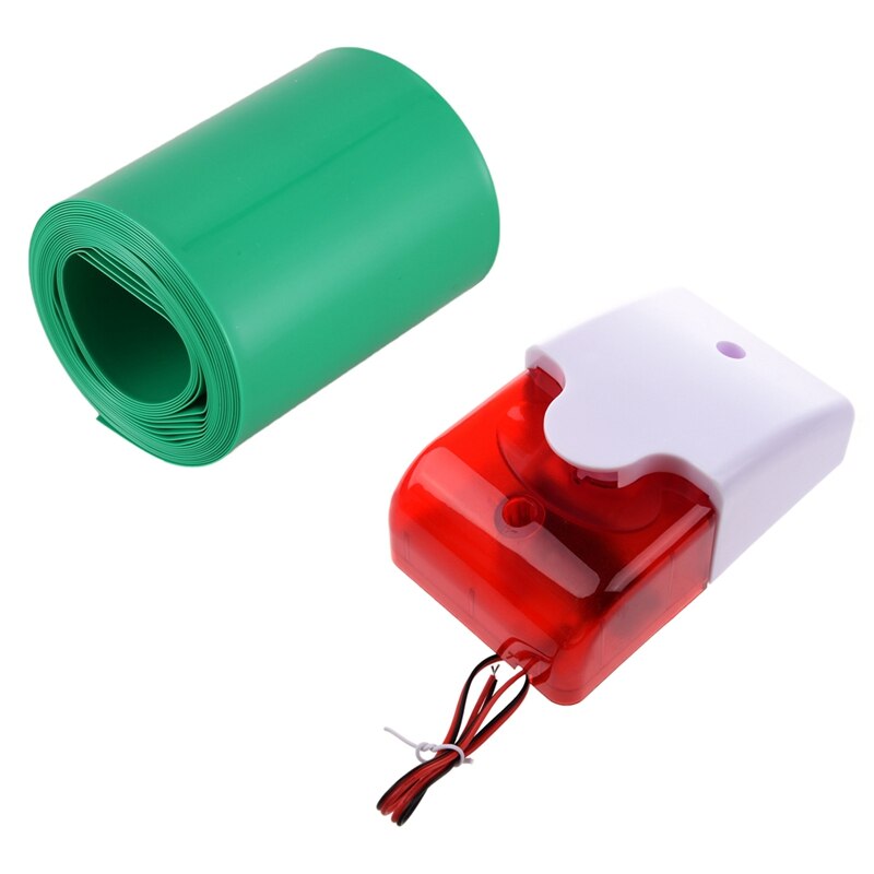 MOOL 12V filaire alarme sonore stroboscopique clignotant sirène & 2M 50mm vert foncé PVC thermorétractable gaine pour 2x18650 batterie
