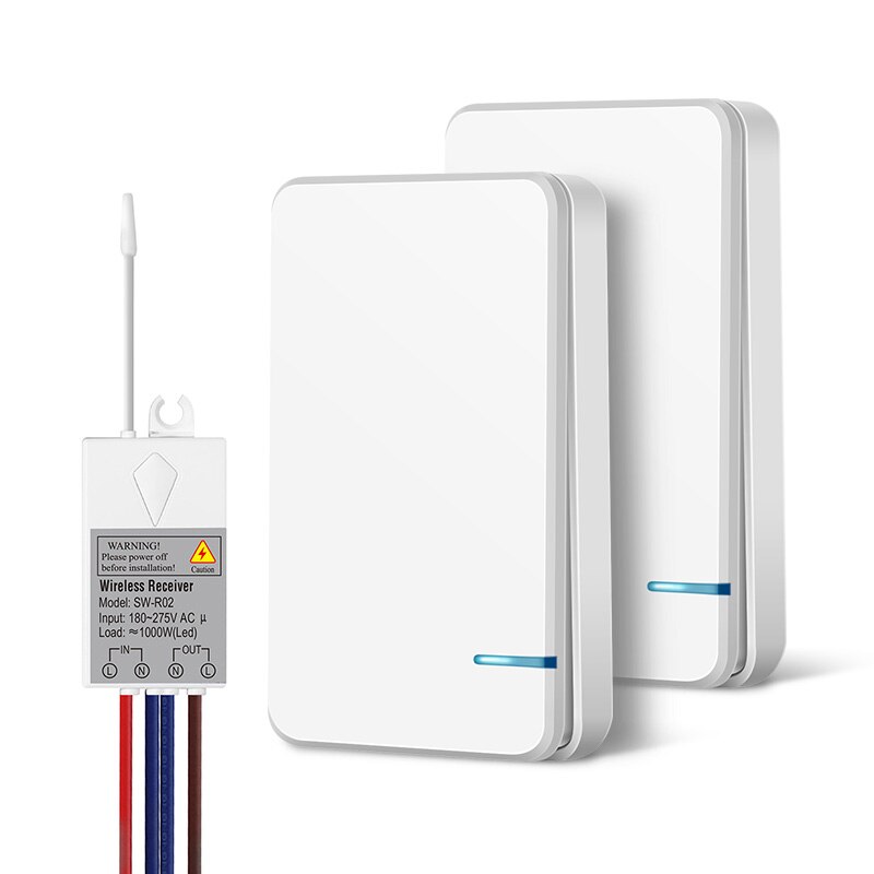 Remote Wireless Switch Waterproof RF Remote Control Light Switches No Wiring Needed Wall Push Button Lamps Fans ON/OFF Switch: Blue