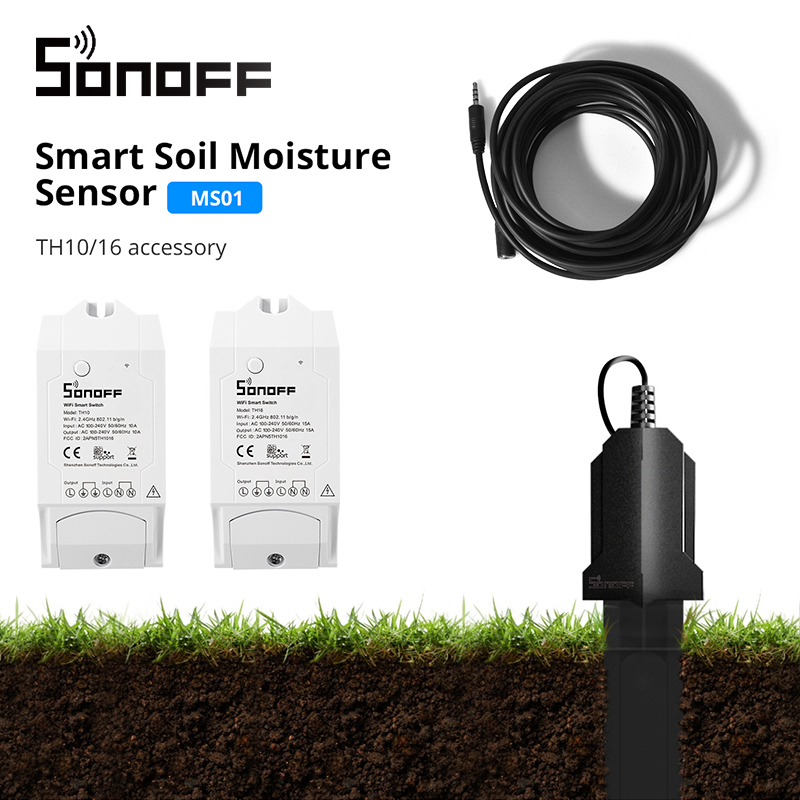 SONOFF MS01 Smart Soil Moisture Sensor IP55 Soil Hygrometer Detection Humidity Works with SONOFF TH10/ TH16 Via Google Assistant