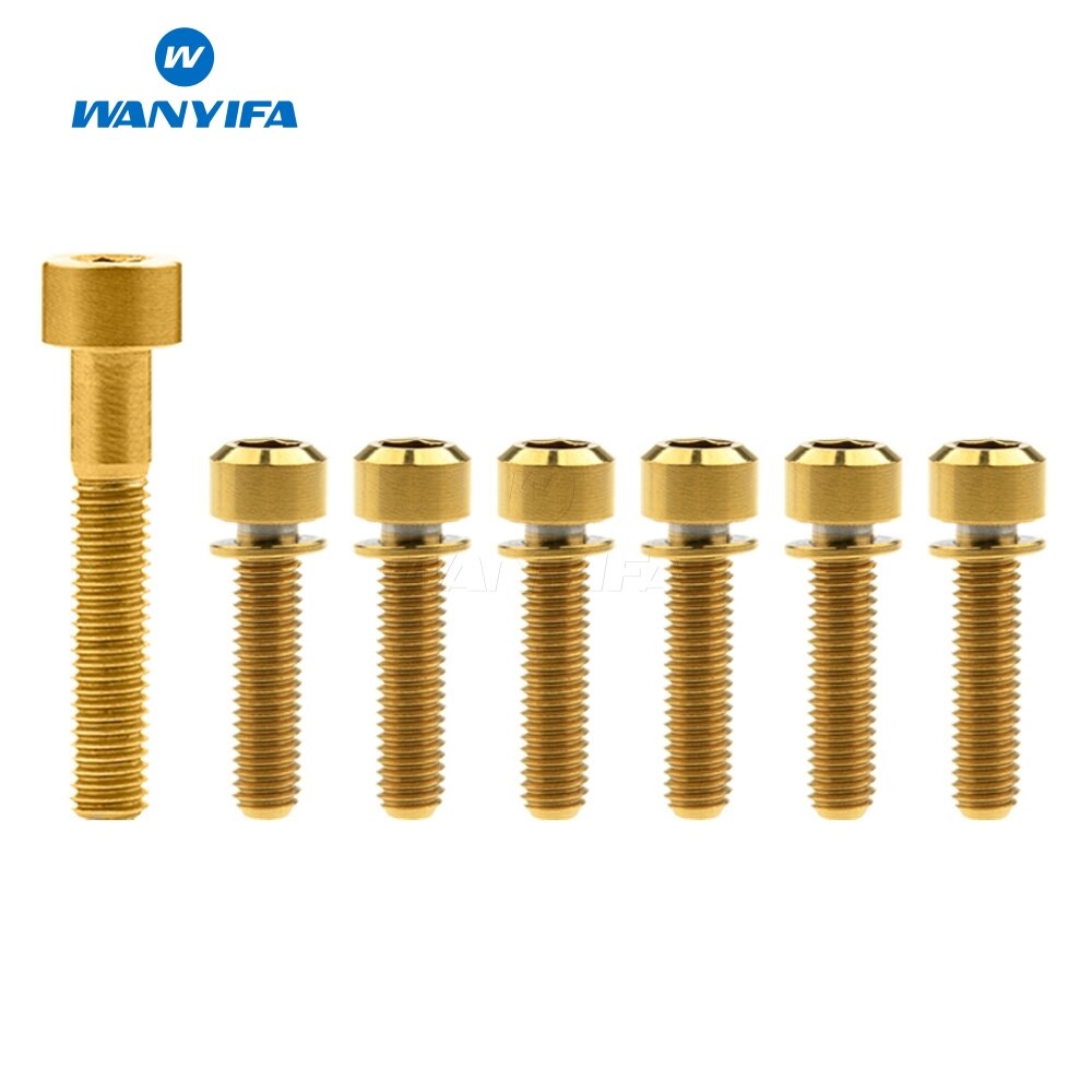 Wanyifa 6Pcs M6x16 18 20 25mm Titanium Bolt with Washers + 1Pcs M6x35mm Column Head Ti Titanium Screws Bolts: M6x25mm Gold