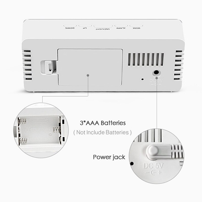 Table Clock Alarm Clock Snooze LED Digital Mirror Clock Time Temperature Large Electronic Display Rectangle Digital Desk Clock