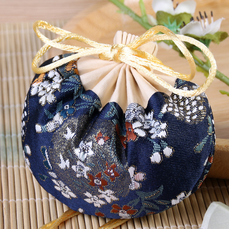 Palace Sachet Brocade Beam Hanfu Accessories Retro Embroidery Storage Bag Flower Pattern Temperament Jewelry Bag: dark blue