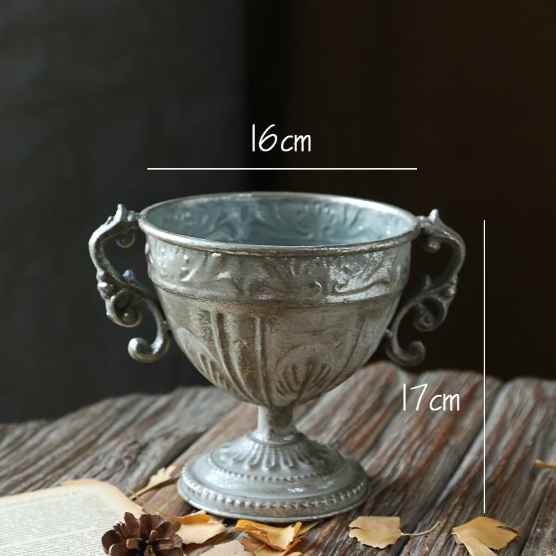 Gylden årgang gammel smijern vase blomst sølv europeisk blomsterpotte beger klassiske blomster ornamenter: E