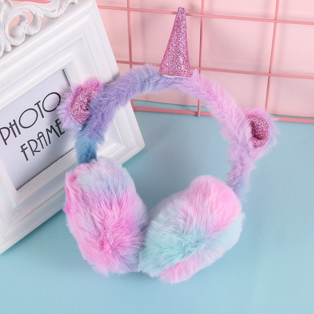 Lovely Winter Ear Muffs Ear Warmer Thicken Plush Unicorn Earmuffs Fluffy Sequin Ear Cover Cute for Cold Weather