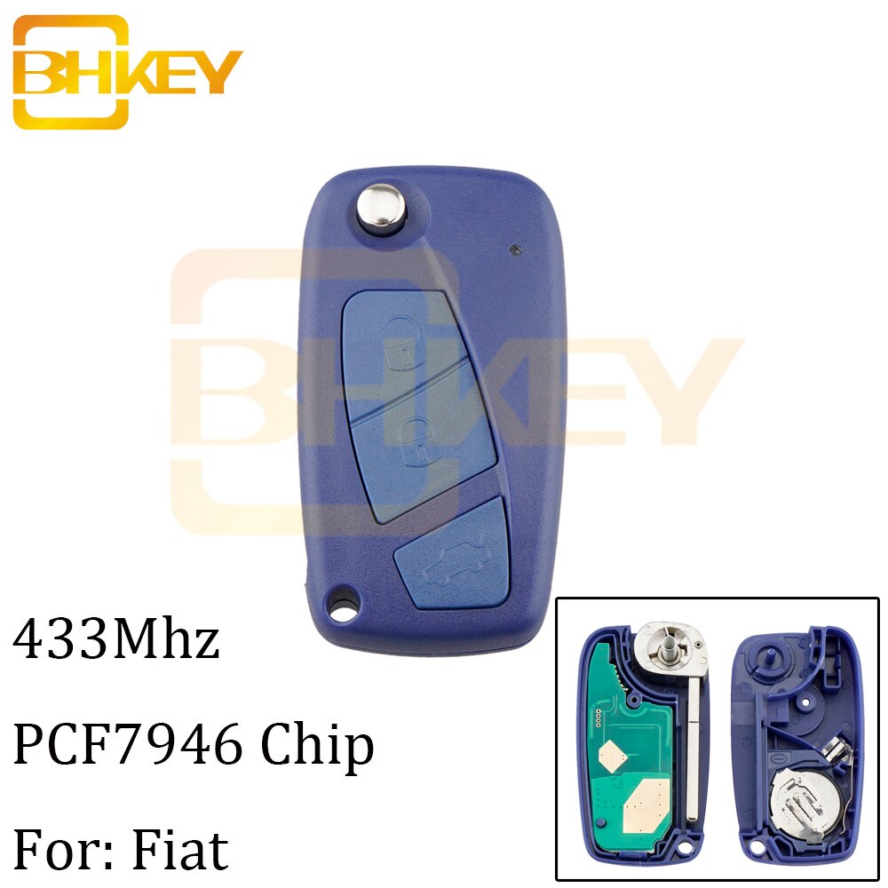 BHKEY 3Buttons Remote Car key For Fiat 433Mhz ID46/PCF7946 Chip For Fiat 500 Panda Idea Punto Stilo Ducato Car keys: Blue Remote key
