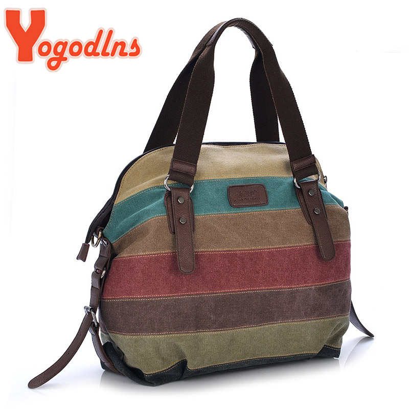 Yogodlns Canvas Bakken Gestreepte Dameshandtas Patchwork Regenboog Schoudertas Mode Vrouwelijke Casual Crossbody Tas Sac a Main